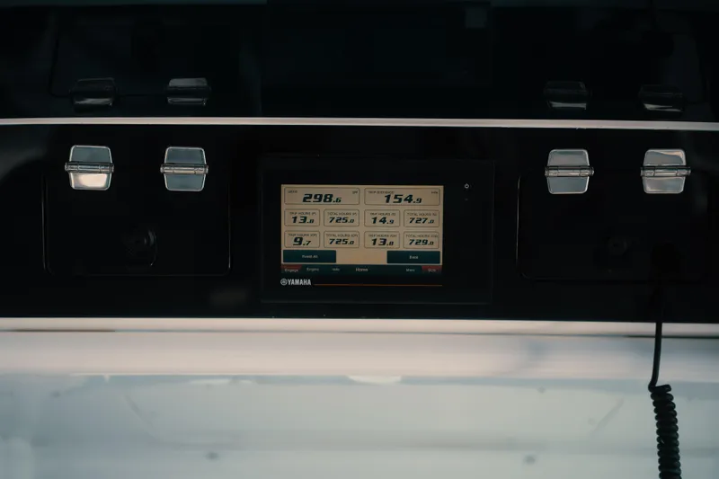 Slide: The Image of Dashboard of a 2019 HCB 42 Siesta boat with Yamaha display. - 13