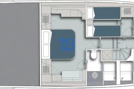 Slide: The Image of Floor plan of 2025 Sirena 58 yacht, featuring bedrooms and bathrooms. - 12