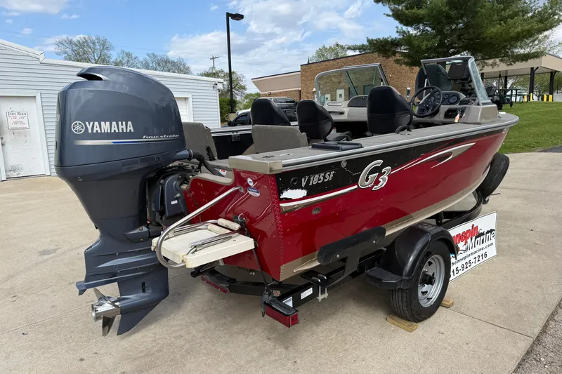 Slide: The Image of 2013 G3 Angler V185 SF boat with Yamaha outboard motor on trailer. - 6