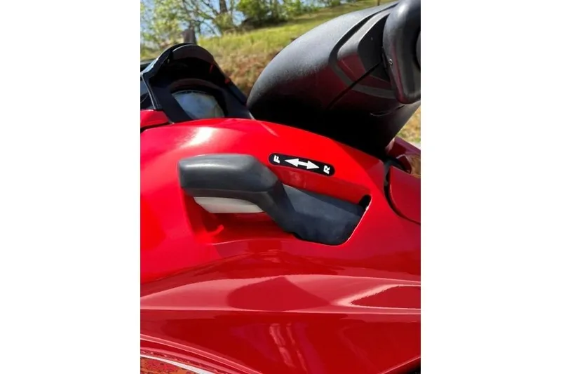 Slide: The Image of Red 2012 Kawasaki Jetski Ultra LX handle with forward-reverse control lever. - 15