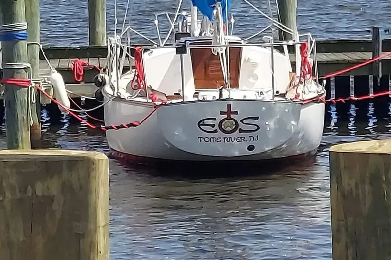 Slide: The Image of Cape Dory 27 sailboat, 1989 model, docked at Toms River, NJ marina. - 2