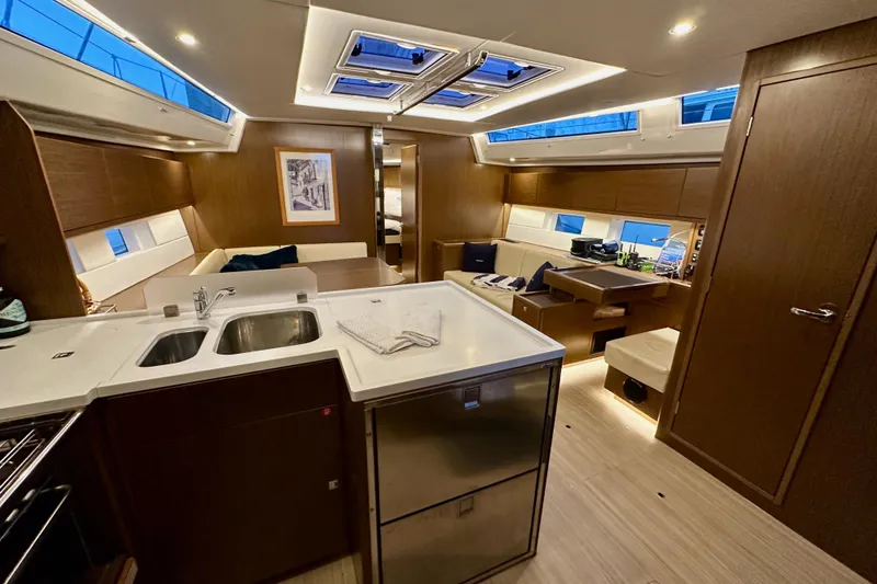 Slide: The Image of Luxurious interior of 2020 Bavaria C50 yacht with modern kitchen and seating area. - 54