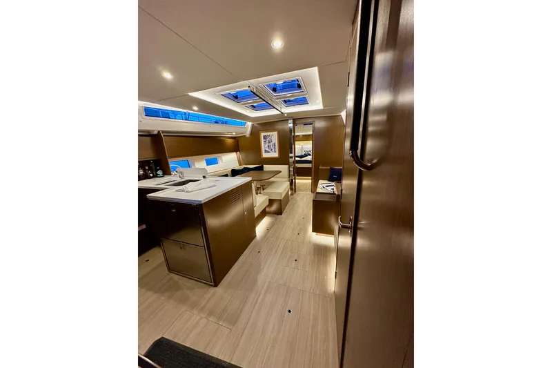 Slide: The Image of Luxurious interior of 2020 Bavaria C50 yacht with modern design and ambient lighting. - 60