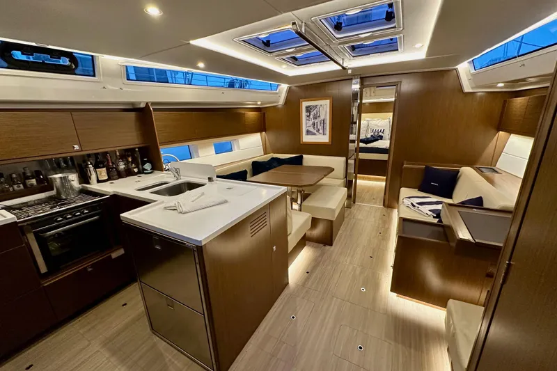 Slide: The Image of Luxurious interior of 2020 Bavaria C50 yacht with modern kitchen and seating area. - 61