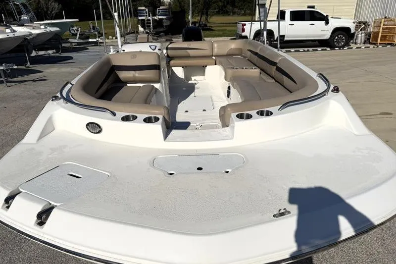 Slide: The Image of 2022 Hurricane SunDeck Sport 201 OB boat with spacious seating and sleek design. - 5