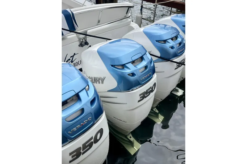Slide: The Image of Four Mercury Verado 350 outboard engines on a 2016 Bahama 41 boat. - 19