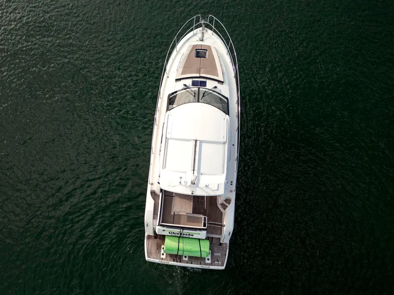 Slide: The Image of 2017 Jeanneau Leader 40 yacht on open water, aerial view. - 29