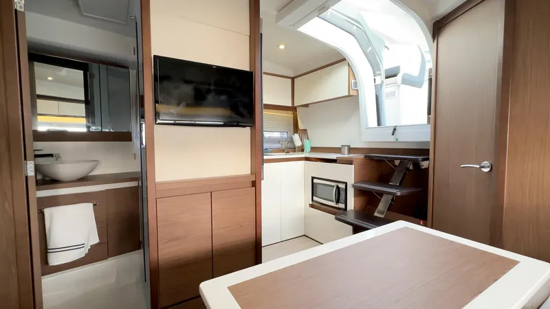 Slide: The Image of Interior of 2018 Jeanneau Leader 40 yacht with modern kitchen and bathroom. - 49