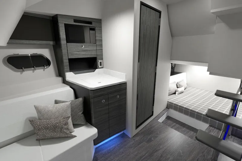 Slide: The Image of Manufacturer Provided Image: 2023 Formula 380 Super Sport Crossover OB interior cabin with modern design and cozy seating. - 21