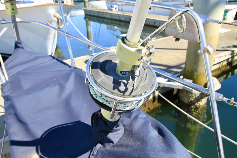 Slide: The Image of Furling system on 1981 Ta-Shing Panda 40 sailboat at marina. - 19