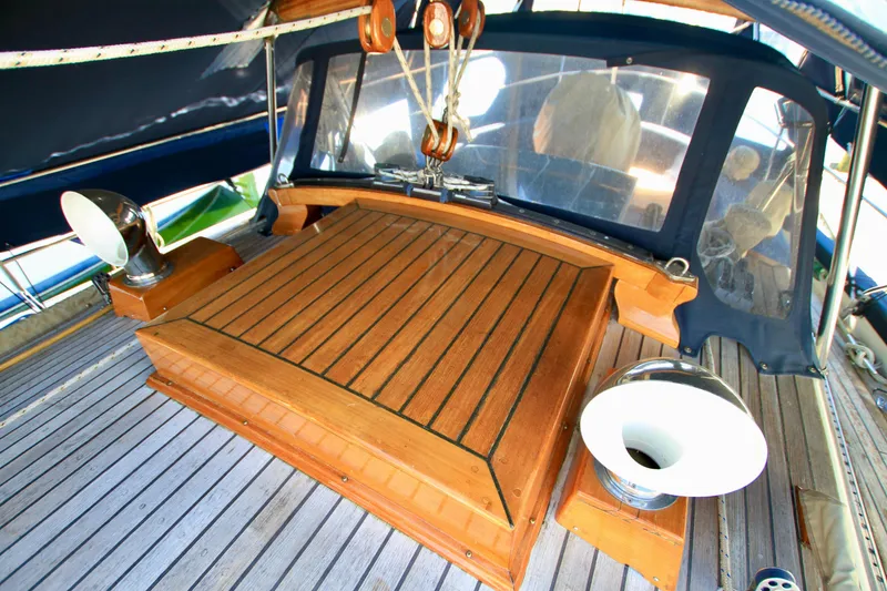 Slide: The Image of 1981 Ta-Shing Panda 40 yacht deck with wooden details and ventilation. - 27