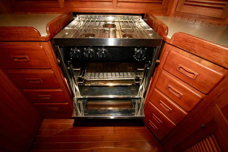 Slide: The Image of Wooden yacht galley with stainless steel stove, Ta-Shing Panda 40, 1981 model. - 37