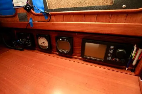 Slide: The Image of Control panel of 1981 Ta-Shing Panda 40 sailboat with navigation instruments. - 55