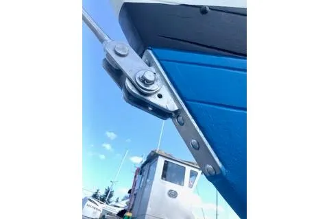 Slide: The Image of Close-up of 1981 Ta-Shing Panda 40 sailboat rigging against a clear blue sky. - 74
