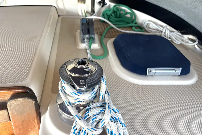 Slide: The Image of Winch and ropes on 2002 Island Packet 380 sailboat deck. - 48