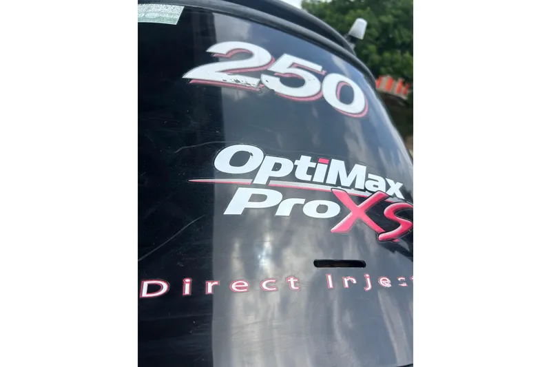 Slide: The Image of Rear view of 2008 Ranger Z22 Comanche boat ladder and warning labels. - 31