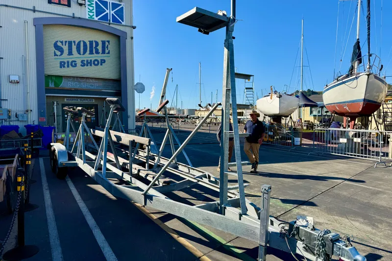Slide: The Image of Boat yard with Alerion Express 28 sailboats and rigging equipment, 2003 model. - 18