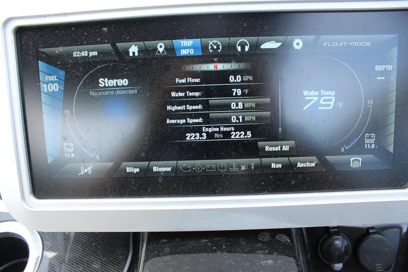 Slide: The Image of Dashboard display of a 2020 Yamaha Boats 275SE showing fuel, speed, and water temperature. - 21