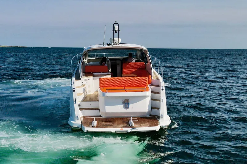 Slide: The Image of Azimut Atlantis 43 yacht cruising on open sea, rear view, 2016 model. - 6