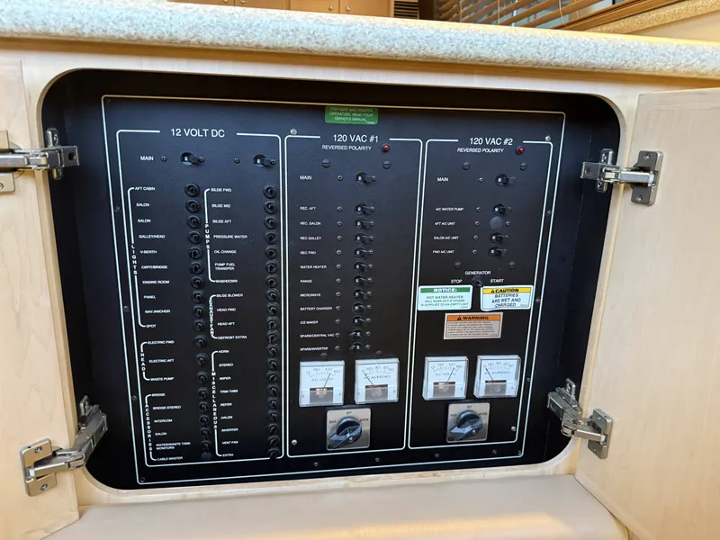 Slide: The Image of Electrical panel of a 1999 Carver 406 with switches and gauges. - 30