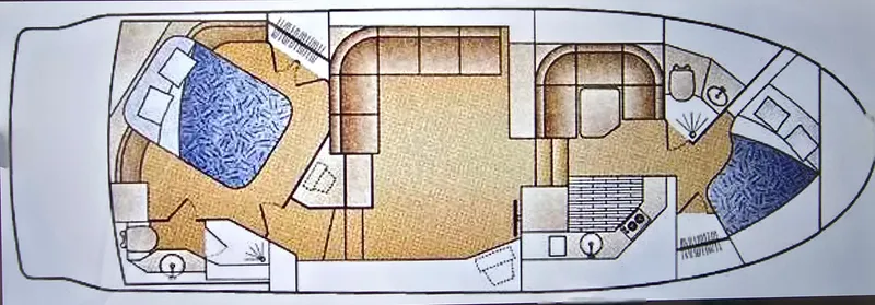 Slide: The Image of 1999 Carver 406 yacht floor plan with two cabins. - 31