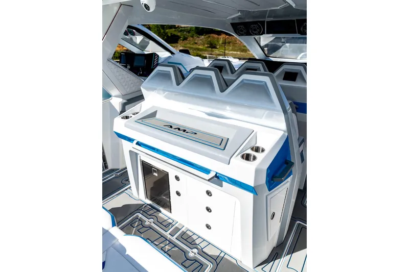 Slide: The Image of Interior of 2026 AMP 433 boat, featuring sleek design and modern amenities. - 14