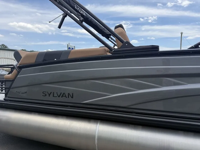 Slide: The Image of 2026 Sylvan L-3 LZ DH pontoon boat, gray design, side view. - 4