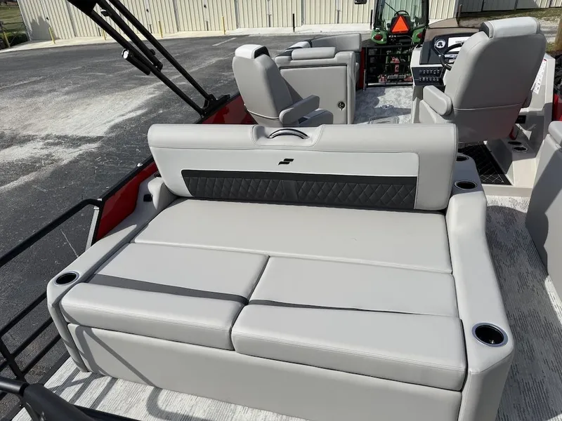 Slide: The Image of 2026 Starcraft SLS 3 Q DH boat with luxurious seating area. - 9