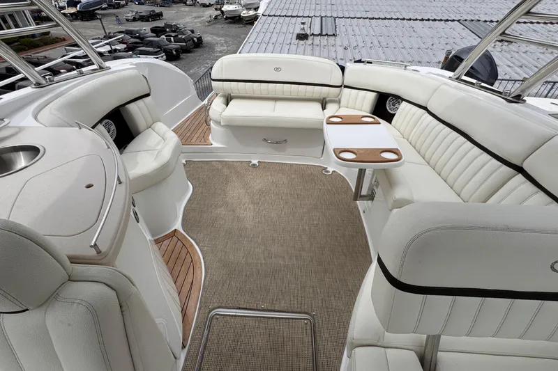 Slide: The Image of Luxurious interior of a 2018 Cobalt R35 boat with plush seating and elegant design. - 27