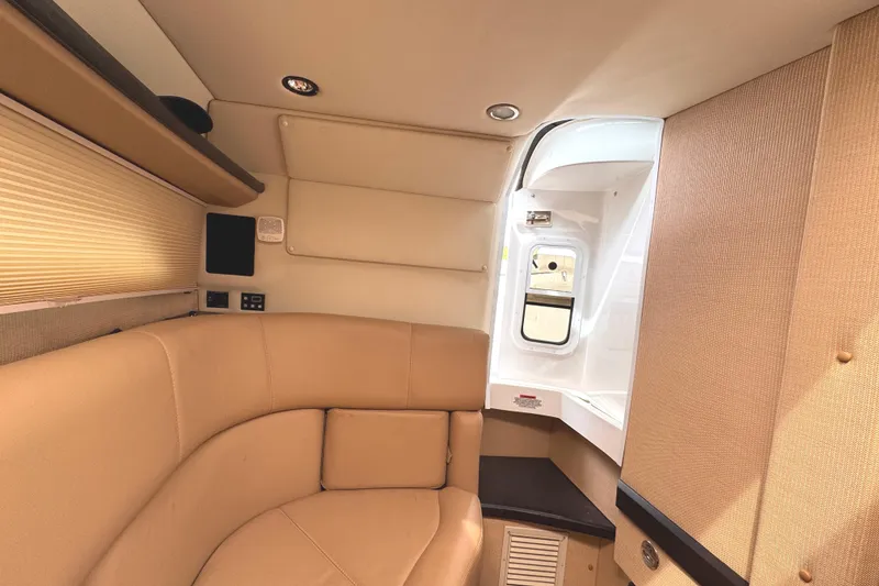 Slide: The Image of Luxurious interior of a 2018 Cobalt R35 boat with beige seating and modern design. - 43