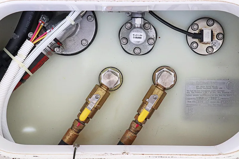 Slide: The Image of 2021 Tiara Sport 34 LX fuel system components and connections. - 25