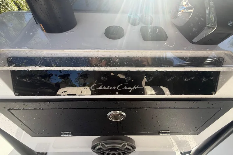 Slide: The Image of Dashboard of a 1984 Chris-Craft 213 Scorpion boat with sunlight reflections. - 27