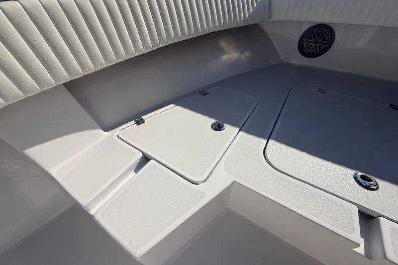 Slide: The Image of 1984 Chris-Craft 213 Scorpion boat interior with storage compartments and speaker. - 35