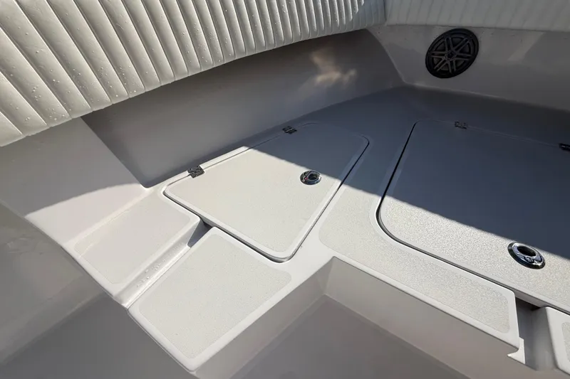 Slide: The Image of 1984 Chris-Craft 213 Scorpion boat interior with storage compartments and speaker. - 36