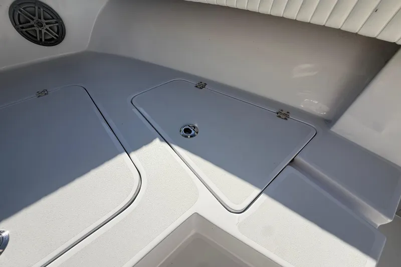 Slide: The Image of 1984 Chris-Craft 213 Scorpion boat interior with storage compartments and speaker. - 42