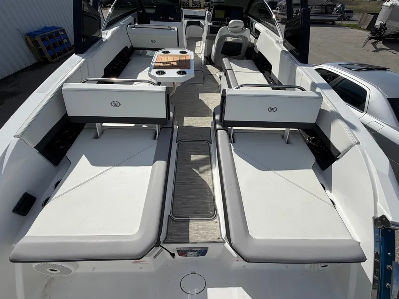 Slide: The Image of Interior view of 2023 Cobalt R8 Outboard with luxurious seating. - 17