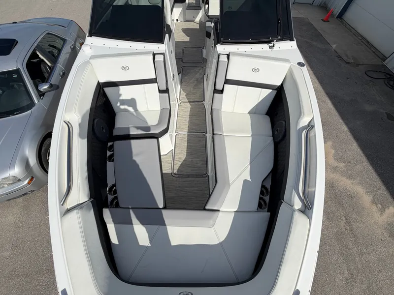 Slide: The Image of Interior of a 2023 Cobalt R8 Outboard boat with luxurious seating. - 9