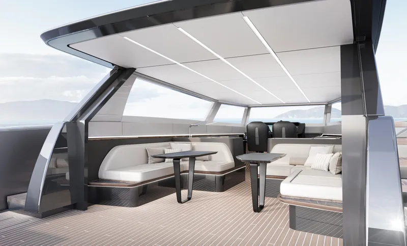 Slide: The Image of Luxurious Sunreef Ultima 2026 yacht deck with modern seating and sleek design. - 15