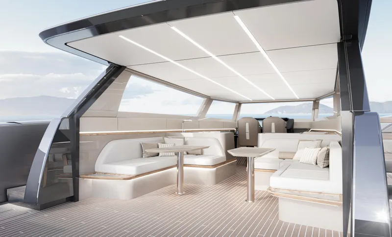 Slide: The Image of Luxurious Sunreef Ultima 2026 yacht interior with modern seating and sleek design. - 17