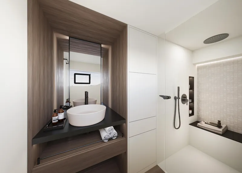 Slide: The Image of Luxurious bathroom in 2026 Sunreef Ultima yacht with modern fixtures and elegant design. - 20