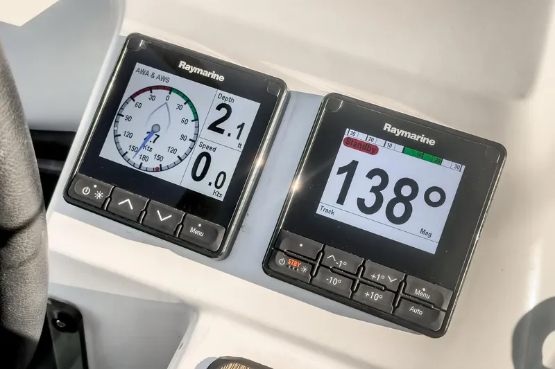 Slide: The Image of Raymarine navigation displays on 2022 Jeanneau Sun Odyssey 349 yacht dashboard. - 49