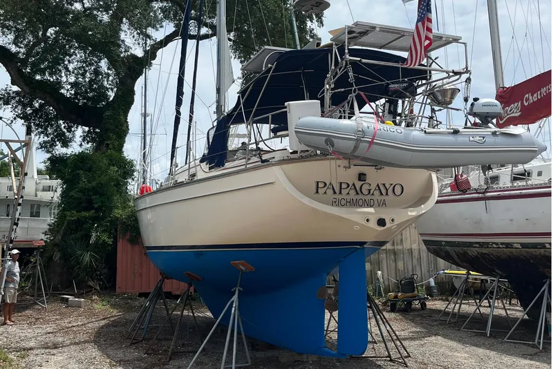 Slide: The Image of 2001 Island Packet 380 sailboat "Papagayo" on dry dock, Richmond VA. - 46