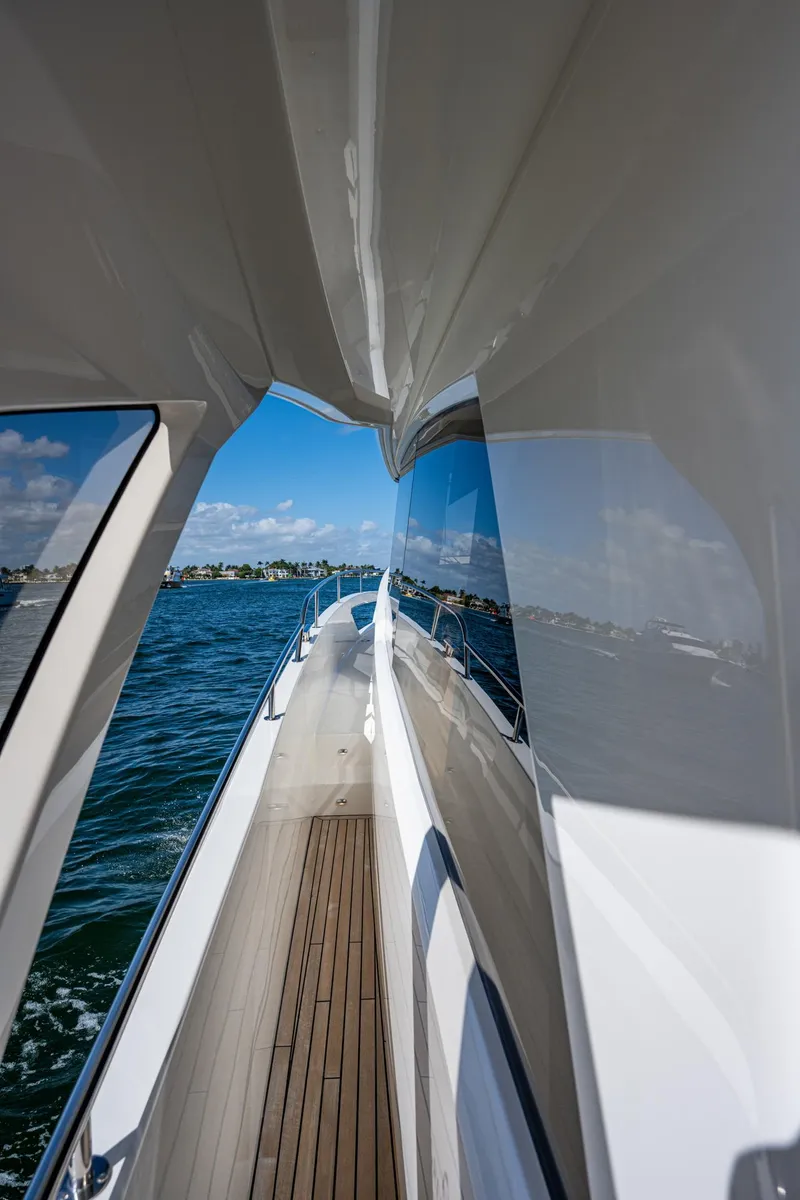 Slide: The Image of Side view of Greenline 45 Fly yacht, 2022 model, on the water. - 16