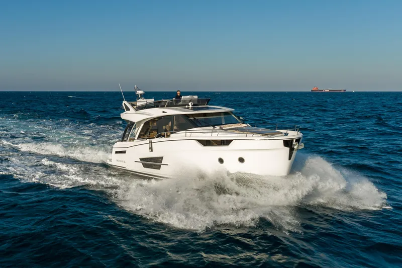 Slide: The Image of Greenline 45 Fly Yacht 2022 cruising on open sea. - 2