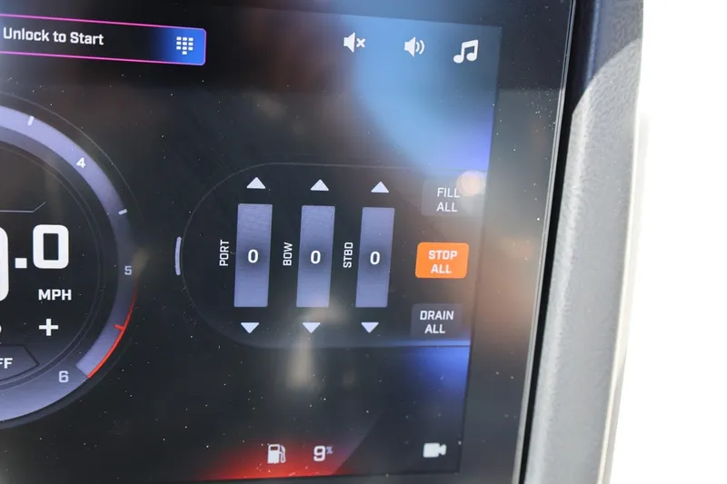 Slide: The Image of Touchscreen control panel of 2026 Tigé Z3 boat, displaying speed and ballast settings. - 46