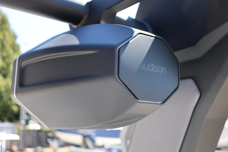 Slide: The Image of Close-up of Audison speaker on 2026 Tigé Z3 boat. - 63