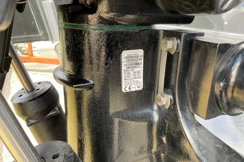 Slide: The Image of Close-up of a 2016 Ocean Marine Craft Amphibious engine part with label details. - 17