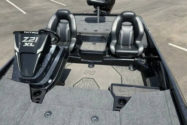 Slide: The Image of 2026 Nitro Z21 XL Pro boat interior with dual seats and sleek design. - 15