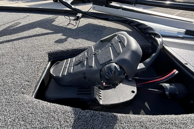 Slide: The Image of Trolling motor foot pedal on a 2026 Nitro Z17 boat deck. - 99
