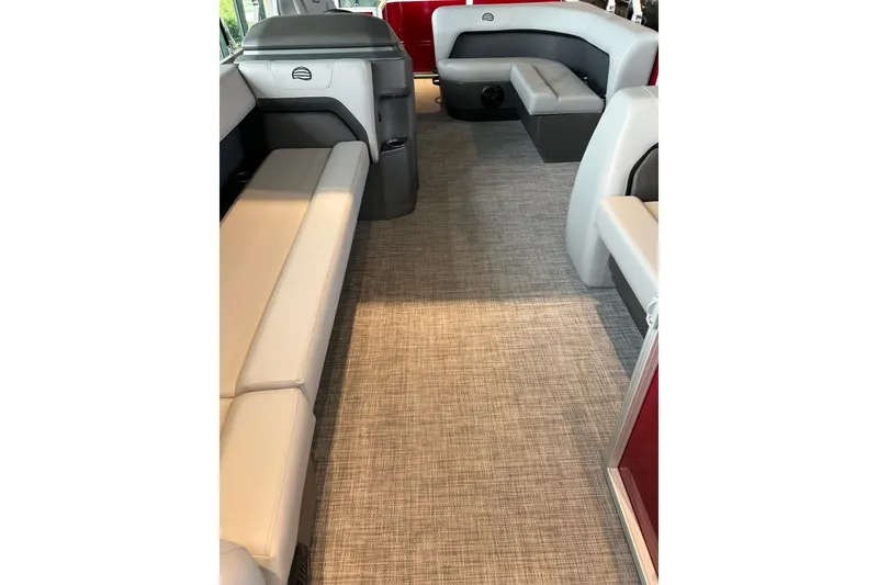 Slide: The Image of 2026 Sun Tracker Party Barge 18 DLX interior with spacious seating and modern design. - 3